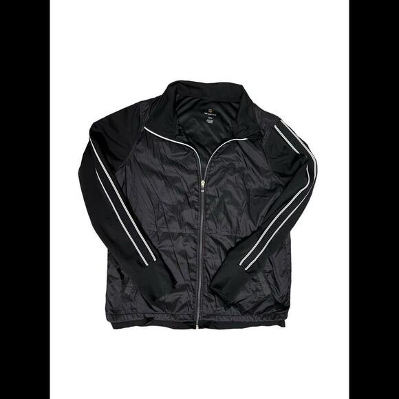 Tangerine Jacket Women's Size Medium Active Stripe Track Black White Stripes - Picture 1 of 4